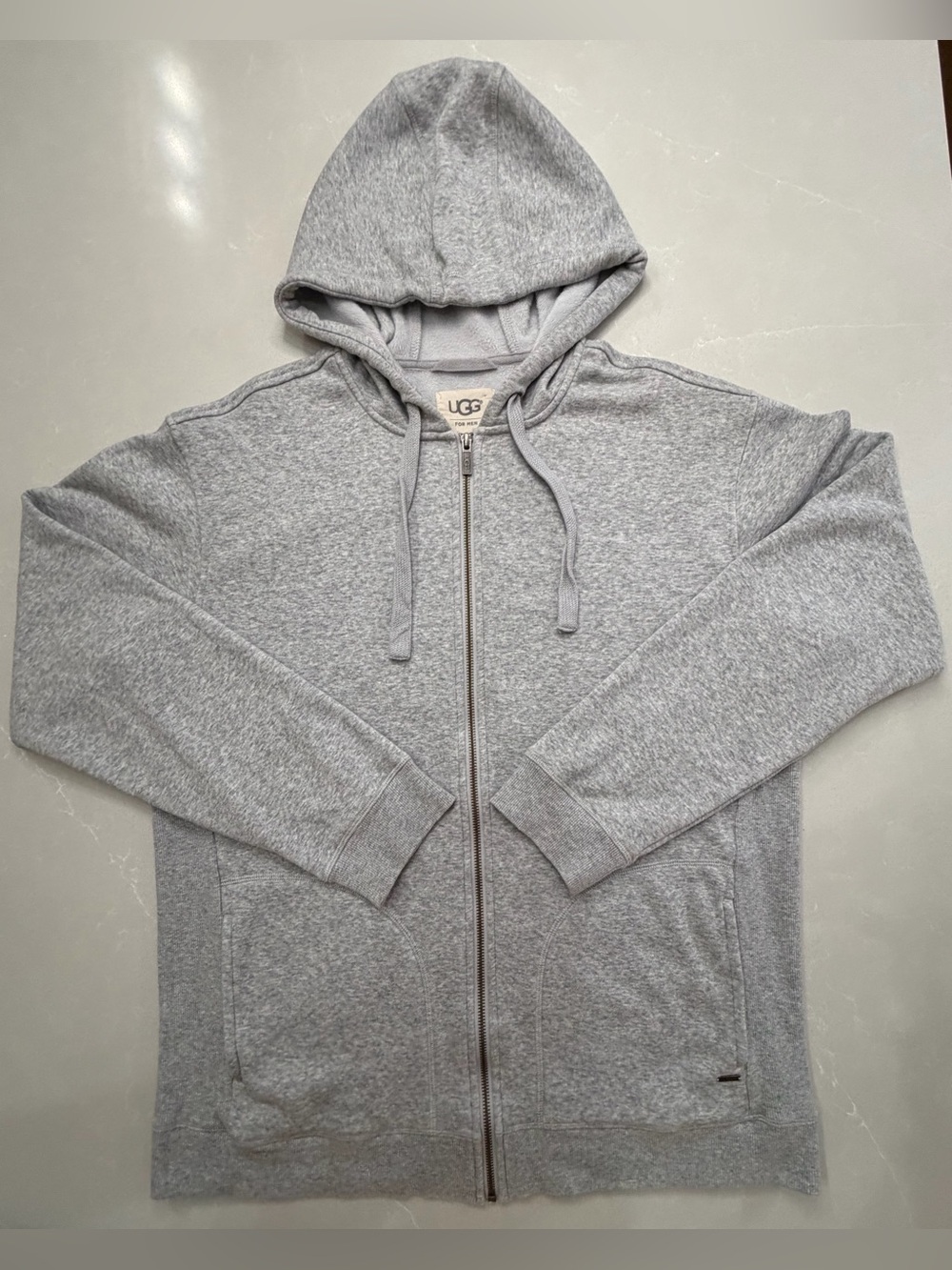 UGG Elliot Men’s Size L Grey Full Zip Fleece Hoodie w/ Ribbed Side Panels
